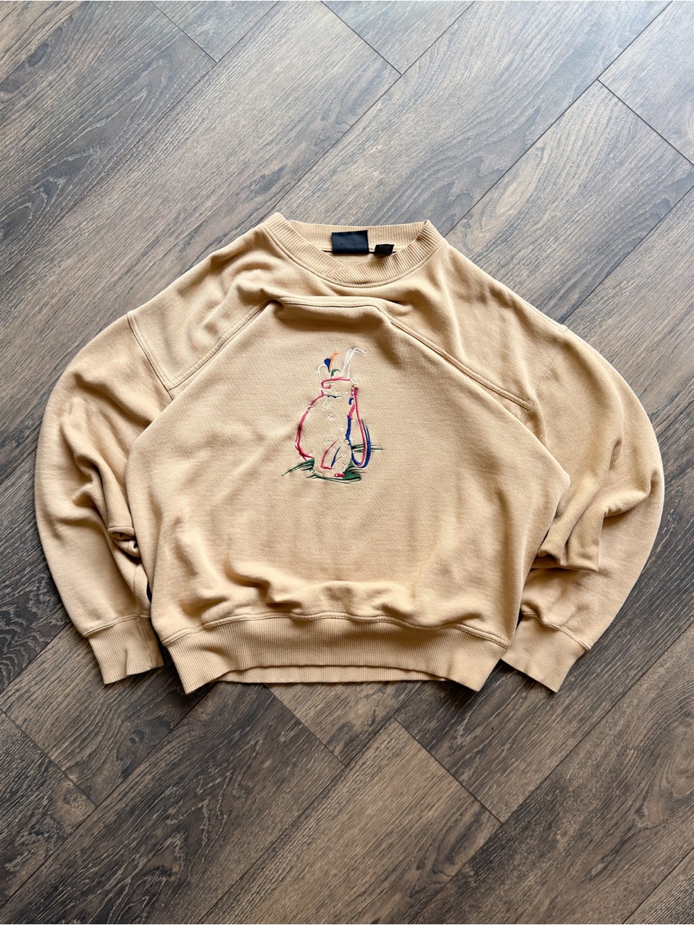 Men’s Medium Golf Sweatshirt Embroidered Golf Bag Tan Oversized Boxy Vintage 90s